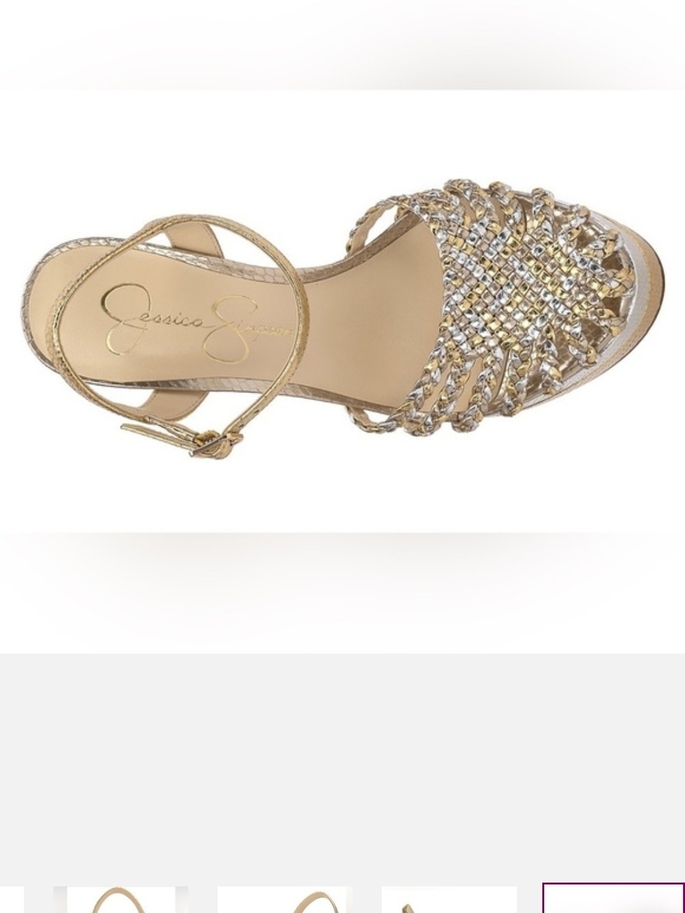 Jessica Simpson Gold and White Braided Platform Ankle-Strap Heels - Picture 5 of 7